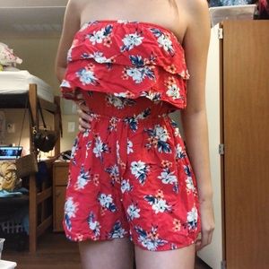 Red Floral American Eagle Strapless Romper